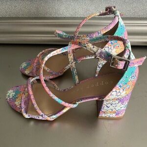 Copper key lavender floral heels